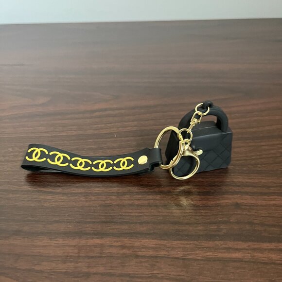 Mini Bag Keychain Lanyard Black Gold Bag Charm Car Key Ring Unbranded New - Picture 6 of 6